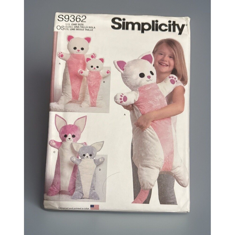 Simplicity 9362 Plush Body Pillows: Cat & Chihuahua in 2 Sizes Pattern Uncut